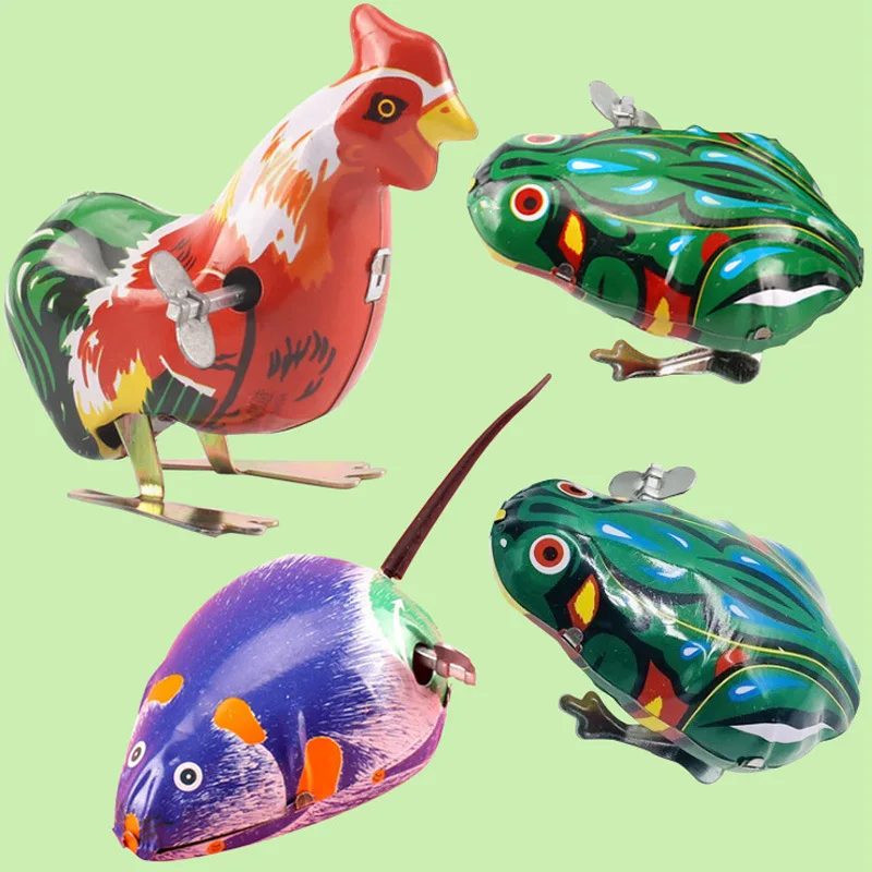 1PC Random Color Cute Classic Creative Tank Clockwork Spring Power Baby Toy Frogs Rat Rabbit Toys Kids Wind Up Toys Fun Gifts