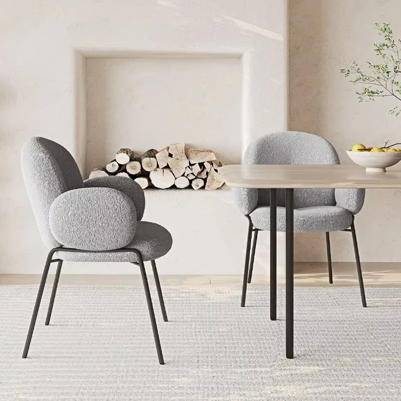

Modern Lamb Cushions Dining Chairs Bedroom Backrest Upholstered Soft Cafe Chaises Salle Manger Home chair stool Furniture
