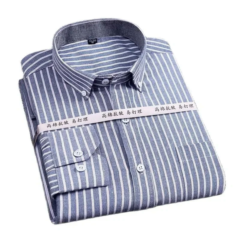 

Mens Long Sleeve Oxford Striped Plaid Business Dress Shirt Cotton Casual Comfortable Breathable Collar Button Design Slim Male