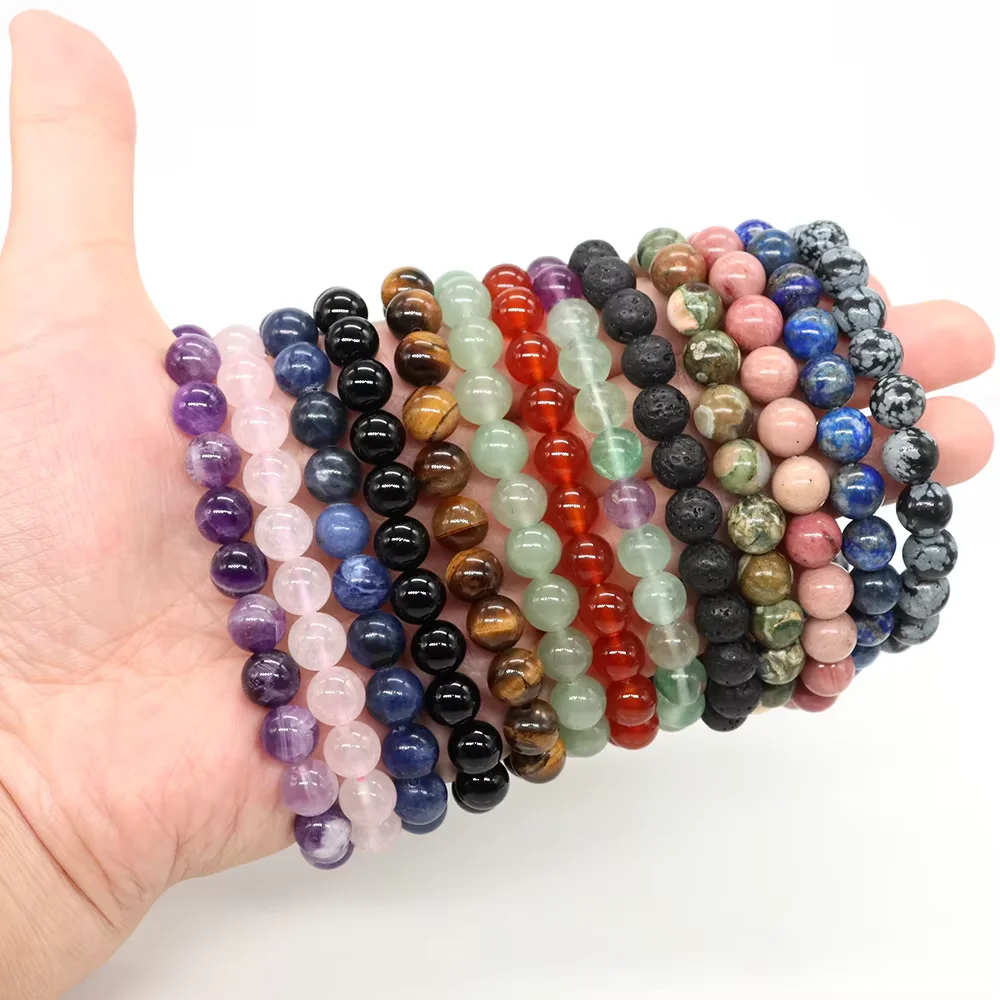 Natural Stone Beads Bracelet Amethyst Tiger Eye Crystal Quartz Agate Gem Beads Bangles Women Men Reiki Healling Jewelry Gifts