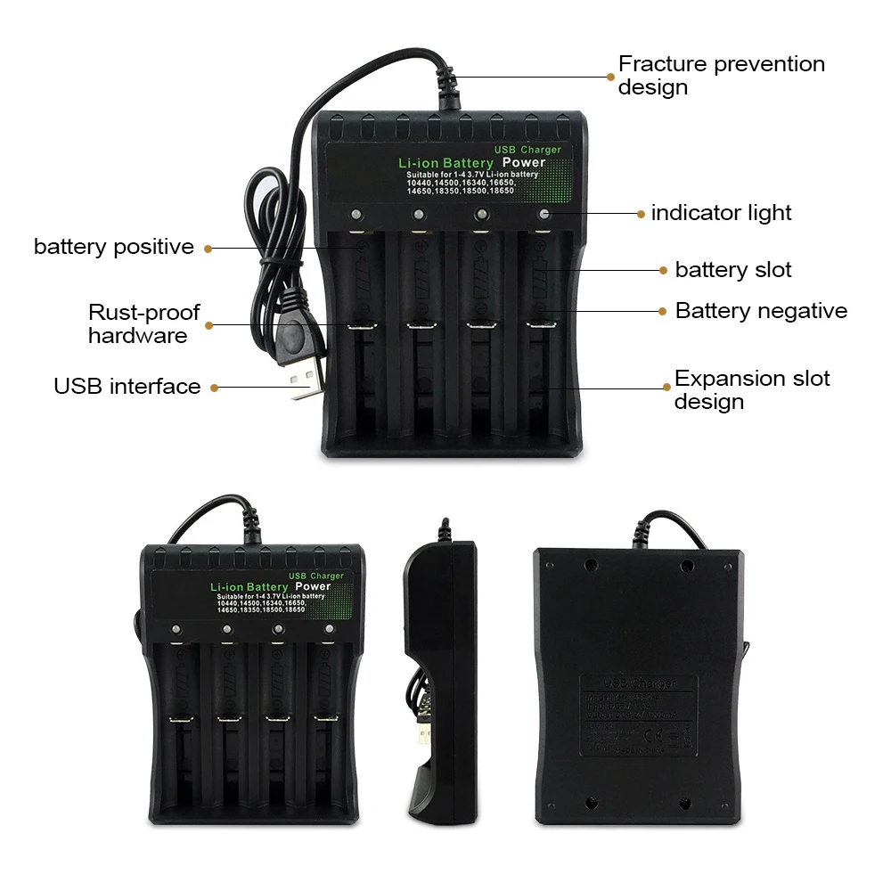 USB Lithium 18650 Battery Charger 14500 16340 16650 14650 18350 18650 Smart Lithium 4.2V 18650 Batteries Portable Power Chargers