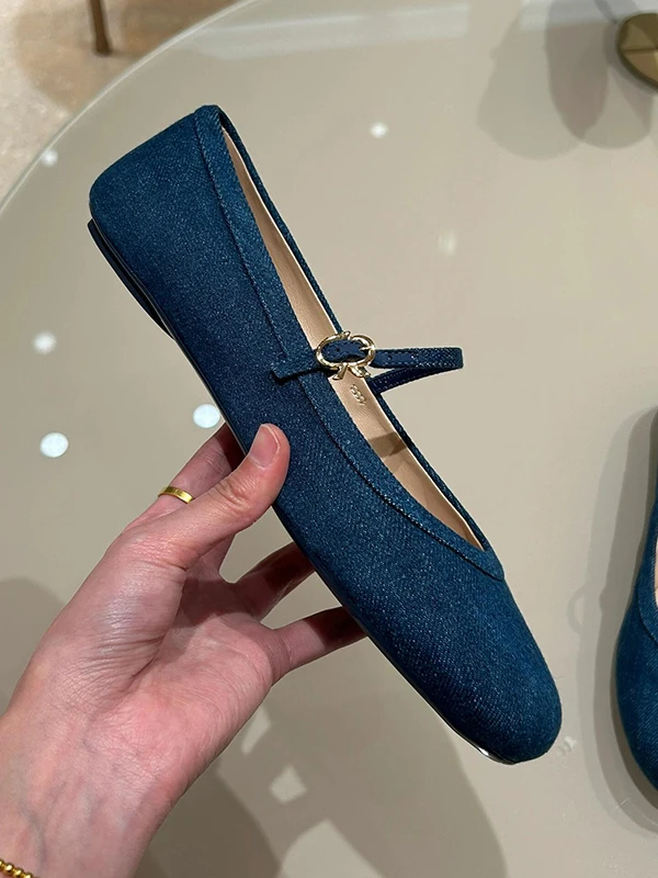 

Лето 2023, женские туфли без шнуровки на плоской подошве Мэри Джейн с круглым носком, джинсовые туфли Single oes, женские корейские кожаные брюки из натуральной кожи