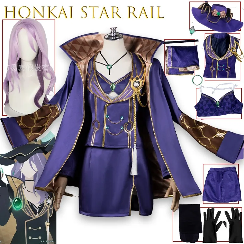 

Honkai Star Rail Jade Stonehearts Полный комплект костюмов для косплея для женщин и девочек - униформа Платье Шляпа Парики в комплекте Хэллоуин Аниме Рол