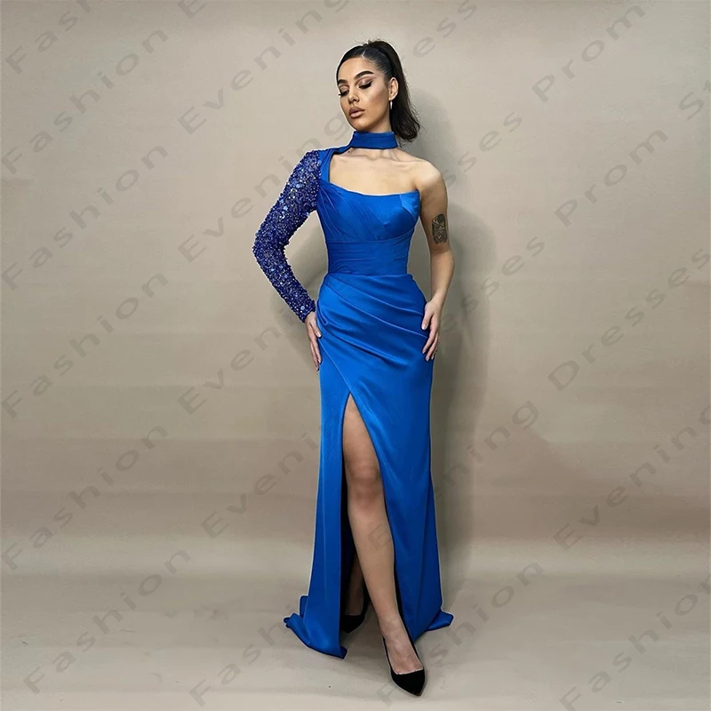 Gorgeous Satin Beautiful Evening Dresses Sexy Backless Mermaid A-line Exquisite Off Shoulder High Slit Simple Mopping Prom Gowns