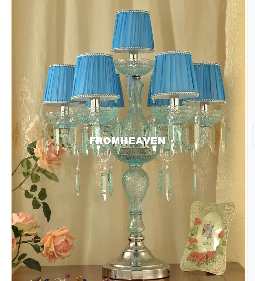 Gratis Verzending Crystal Tafellamp Moderne Blauwe Kleur Art High Grade Kristallen k9 Tafellamp Voor Thuis Slaapkamer Woonkamer decoratie