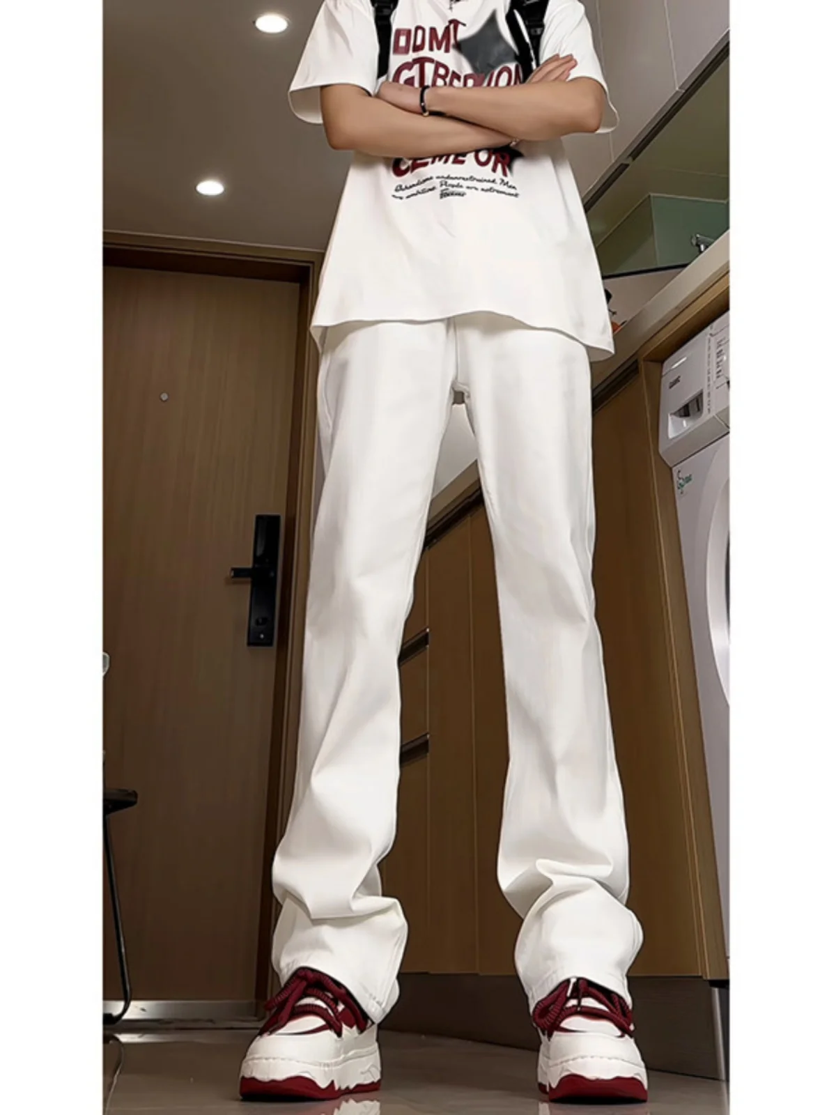 

White Straight Leg Jeans Men's Slimming Bell Bot Thin Autumn American High Street Cool Pants Long Pants Youth Faion