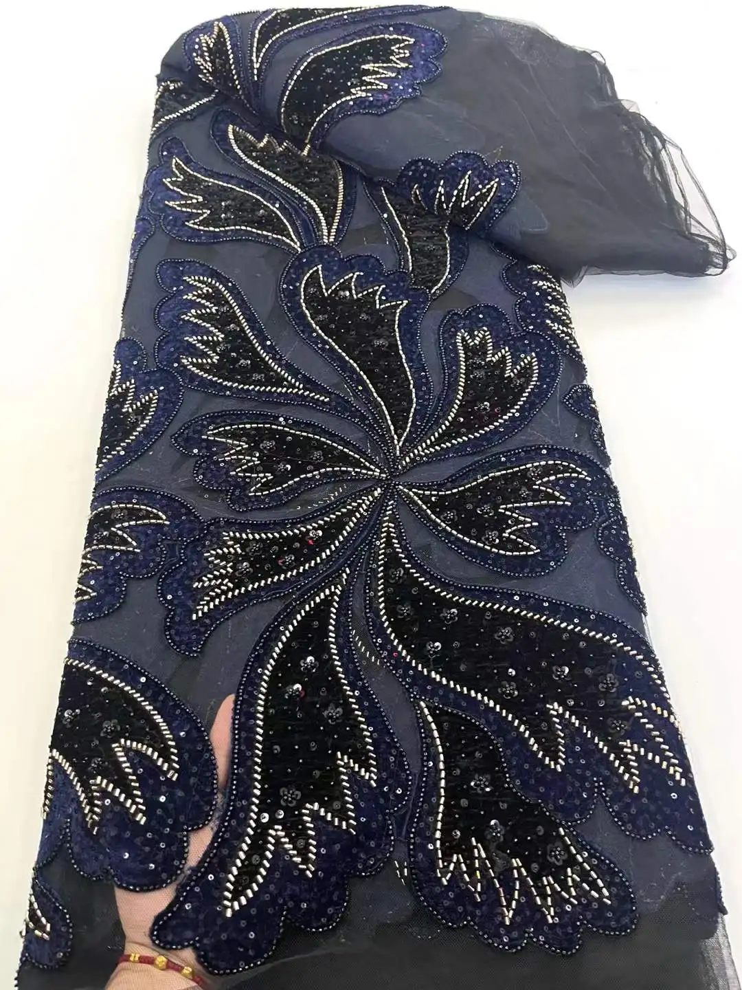 Tela de encaje africano con lentejuelas, bordado de cuentas para novio, novia nigeriana, tela de encaje de tul francés de alta calidad para Material de boda