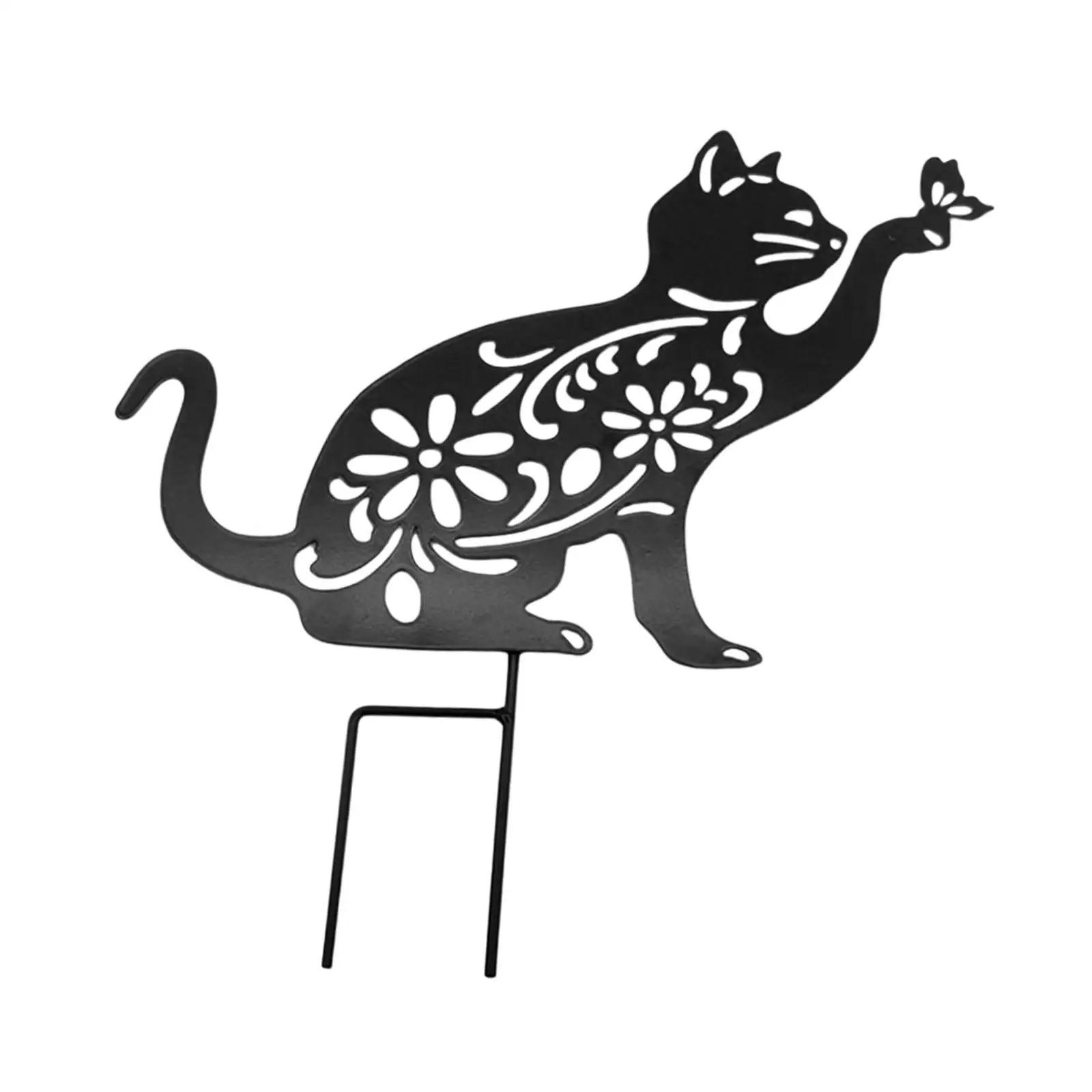 Cat Garden Silhouette Stake Decorative Iron Statue Outdoor Animal Yard Art Lawn Sculpture Ornament Weatherproof for Front Yard