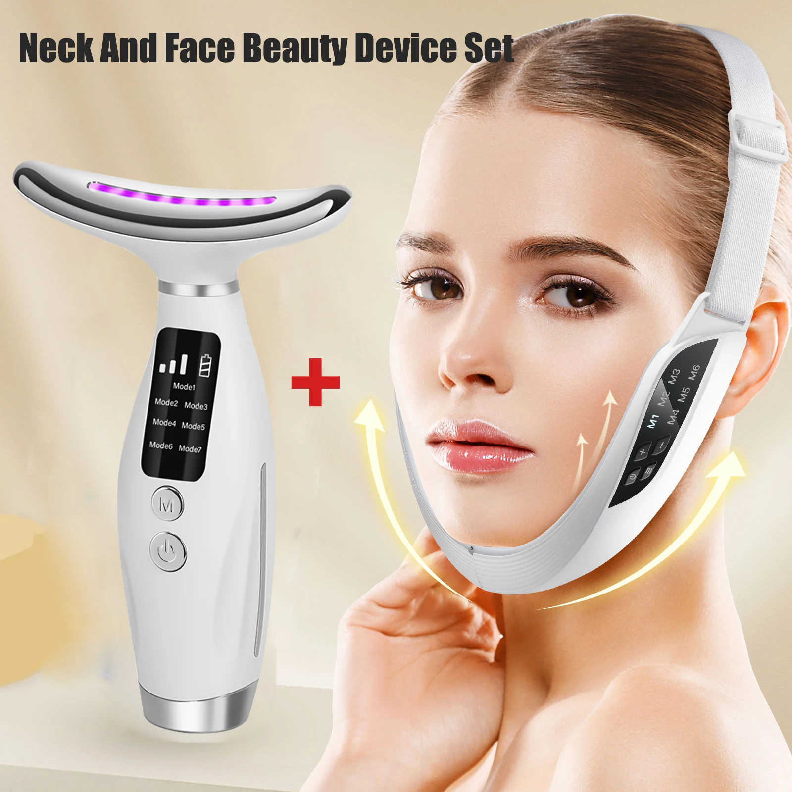목 얼굴 미용 기기 세트 LED 광선 요법 목 리프팅 / EMS 미세전류 V라인 얼굴 리프팅 마사지기 주름 방지