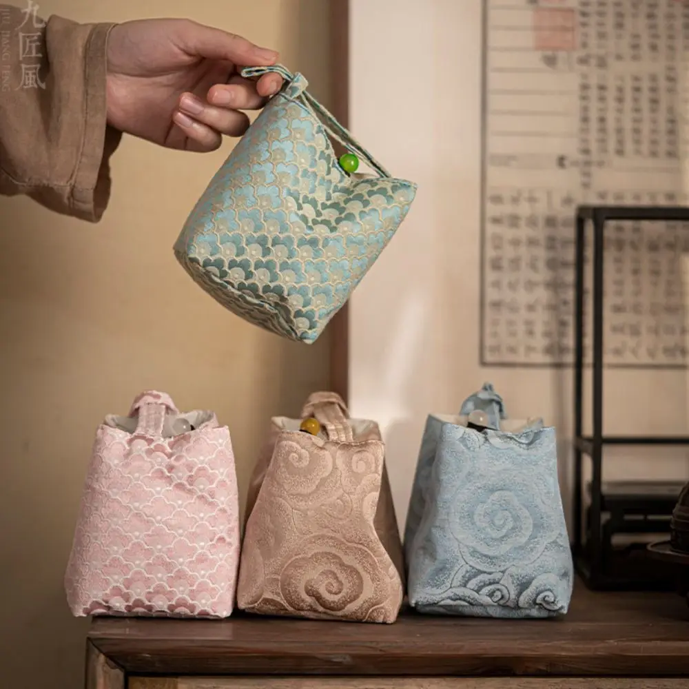 

Chinese Style Embroidered Handbag Flower Print Handbag Tea Tools Storage Bag Cheongsam Accessories Cotton