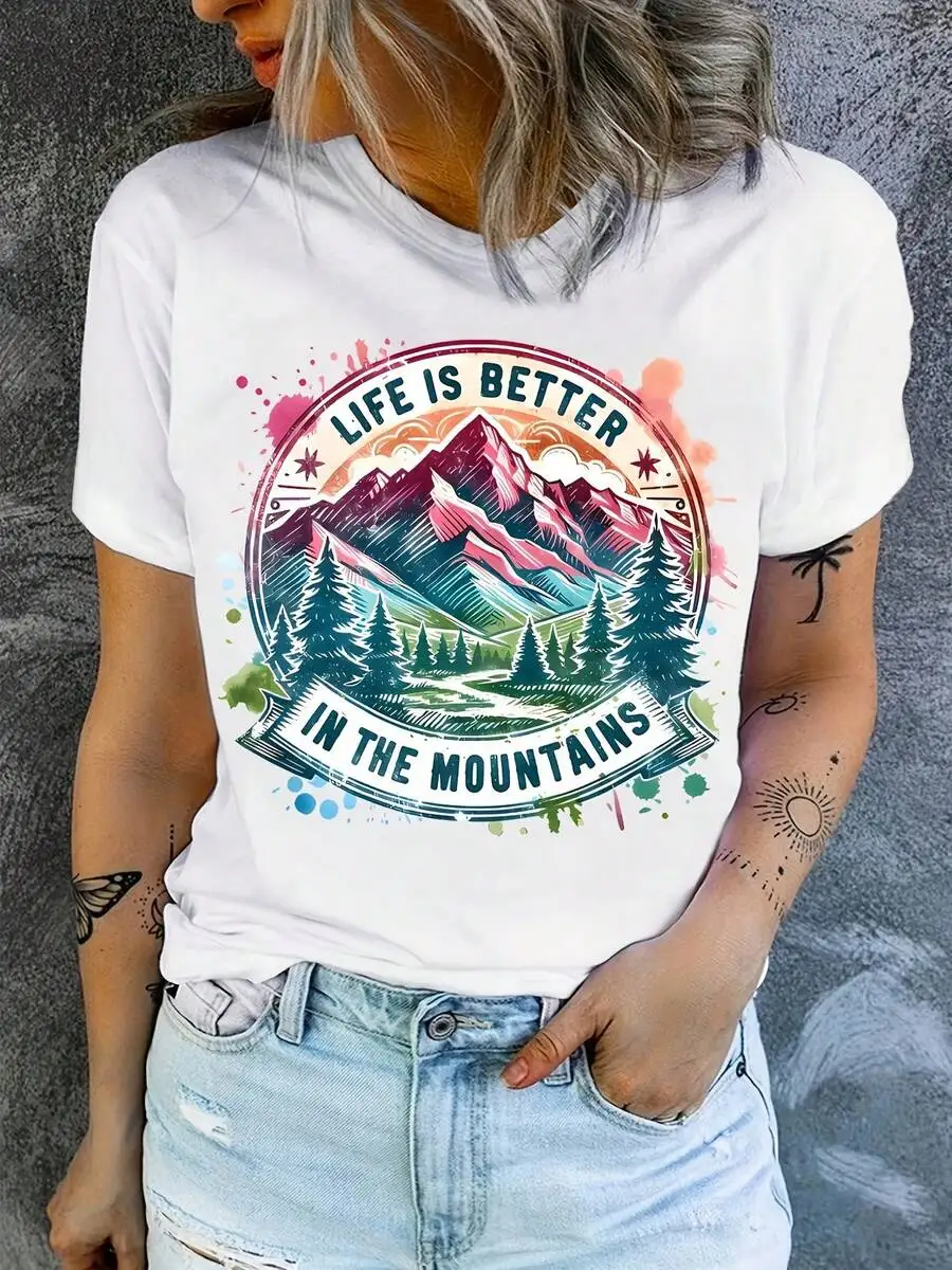 Women Crew Neck T‑Shirt Short‑Sleeve Top 