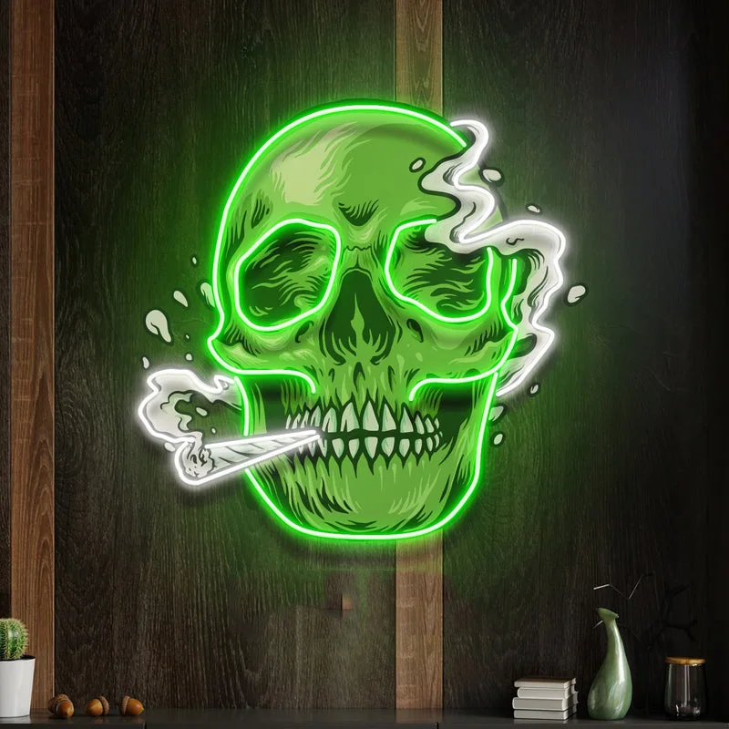 Skull Neon Sign Uv Printing Neon Sign Smoking Weed Green Skull Artwork Neon Sign Gift For Him