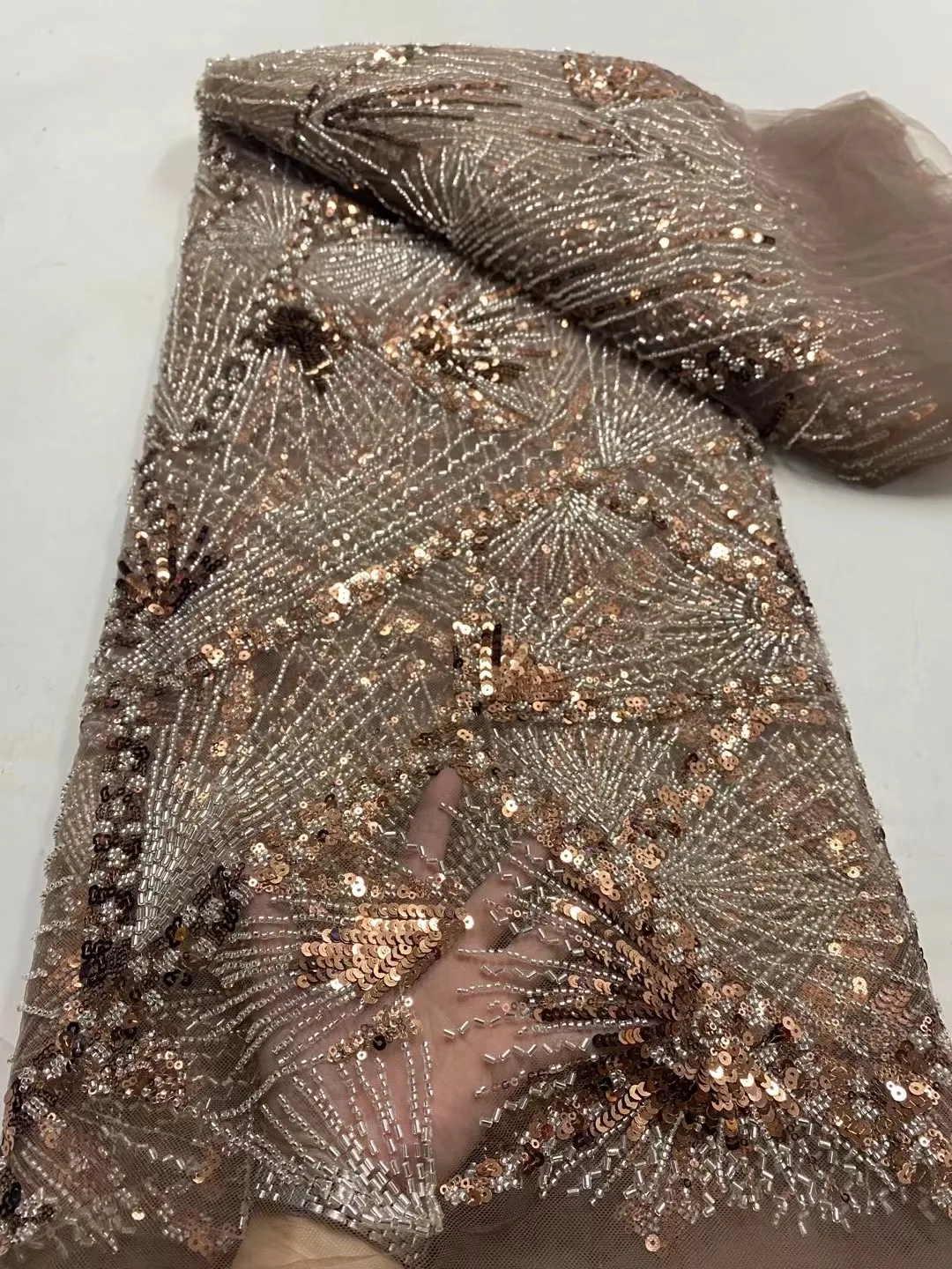 Luxury African Mesh Lace Sequin Fabric,Fabrics By The Meter,For Sewing,Clothes,Tulle,Wedding Evening Dresses,Embroidery,5 Yards