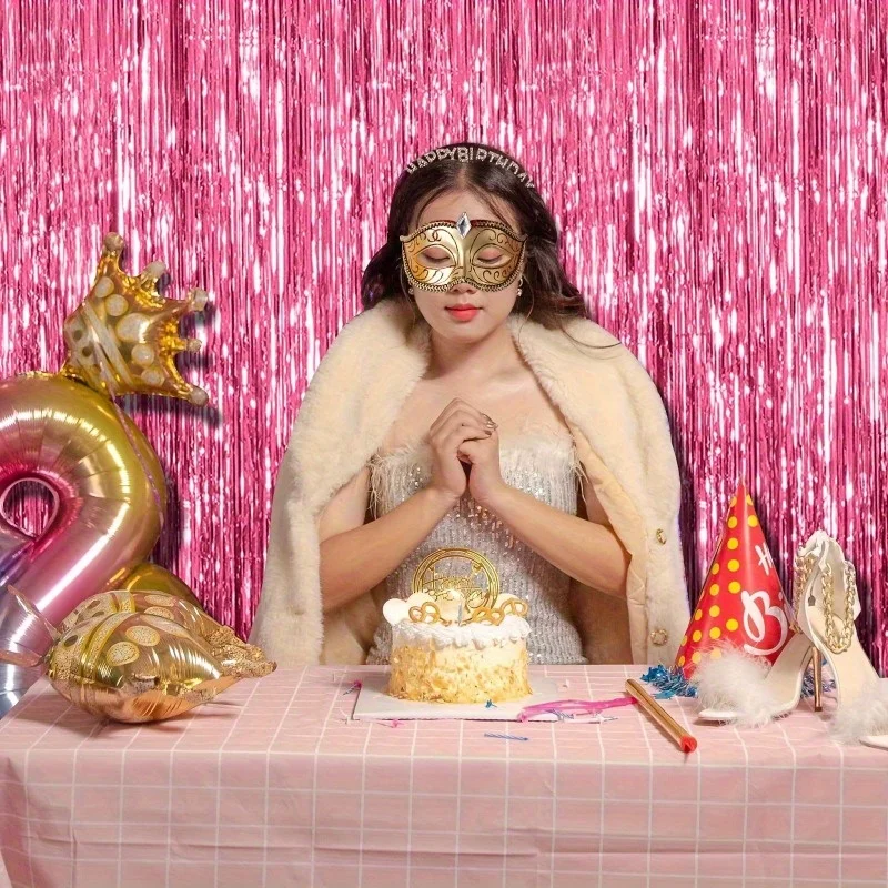 1/2/3 قطعة ستارة المطر الوردي تألق خلفية حفلة زخرفة خلفية التصوير الدعائم زينة حفل زفاف عيد ميلاد #3