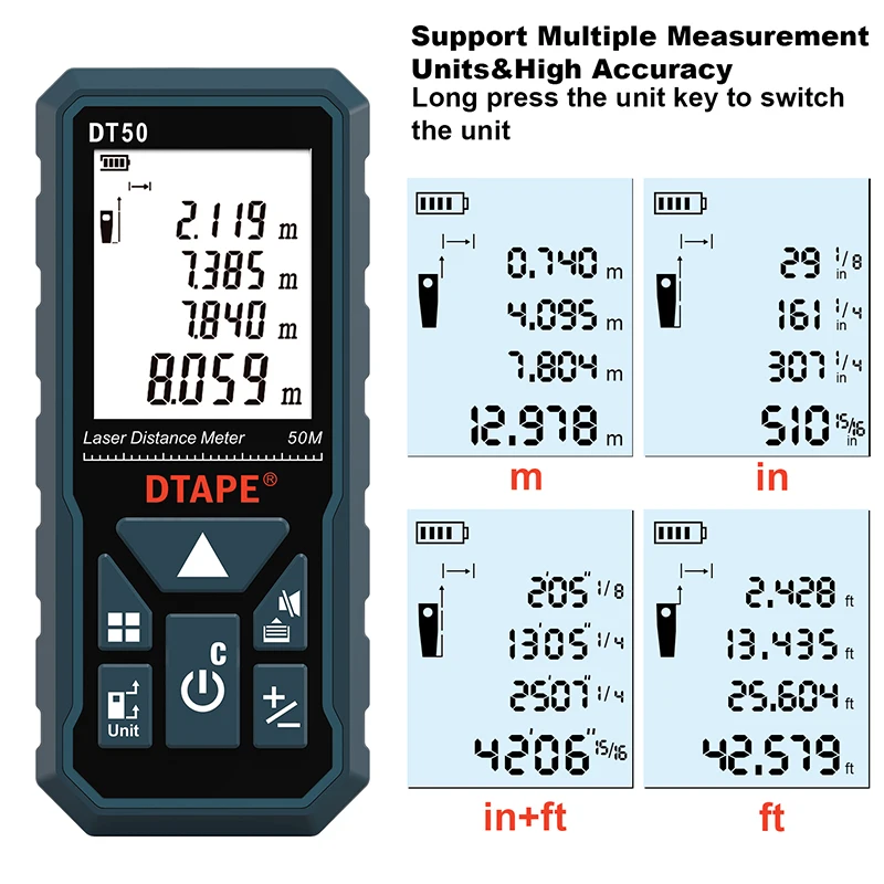 DTAPE laser distance meter 50M 100M rangefinder laser tape range finder build measure device ruler test tools