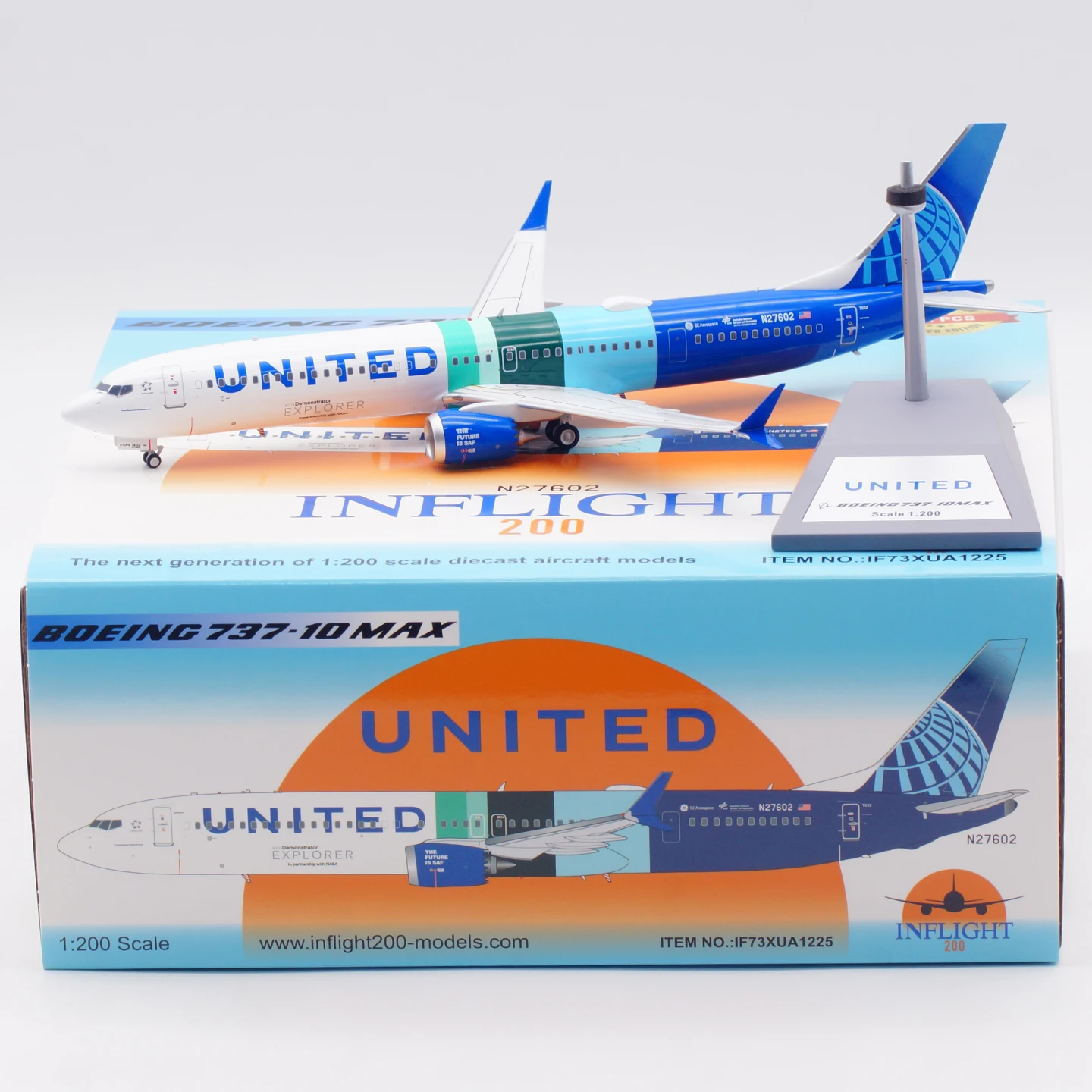 IF73XUA1225 Alloy Collectible Plane Gift INFLIGHT 1:200 United Airlines Boeing B737-10 MAX Diecast Aircraft Jet Model N27602