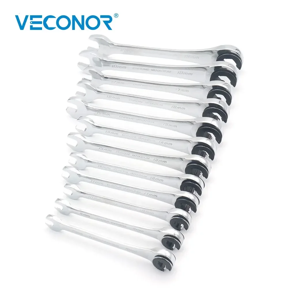 12Pcs Ratchet Flare Nut Spanner Wrench Set 8-19mm Mirror Polished Tubing Tool with Storage Pouch