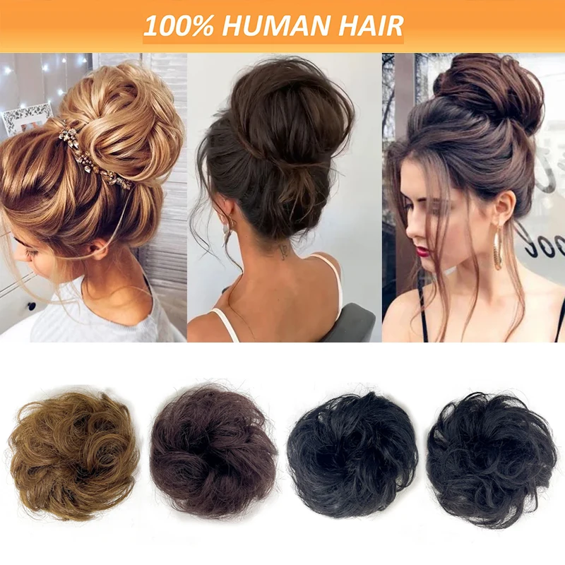 100% Human Hair Stylish Hair Large Bun Elastic Hairpieces Scrunchy Chignon Hairpieces Elastic Hairpiece Tousled Updo Chignons