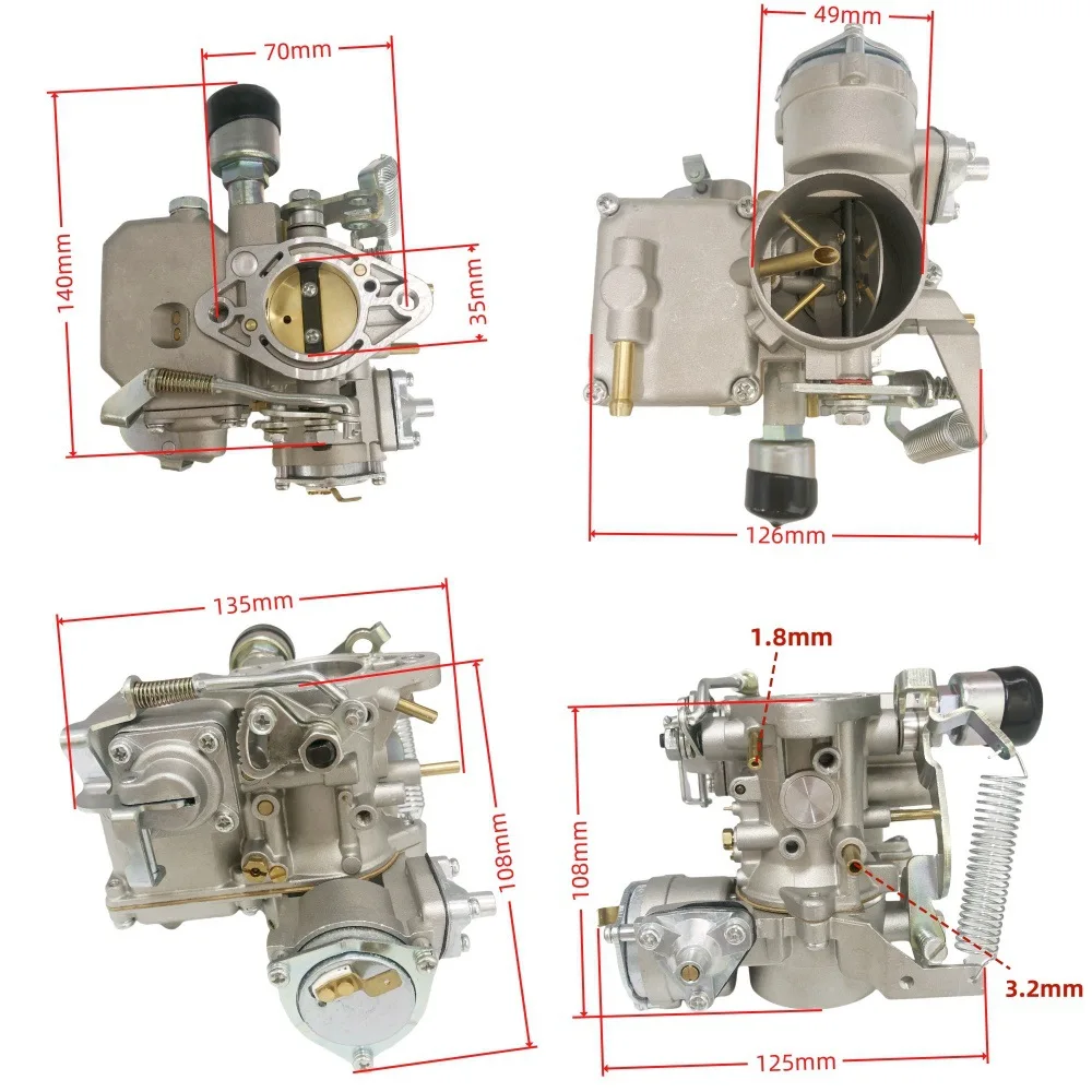 34 Pict-3 Carburetor For VW Beetles Super Beetles 1971-1979 Dual Port 1600cc Air Cooled Type Engine Electric 113129031K