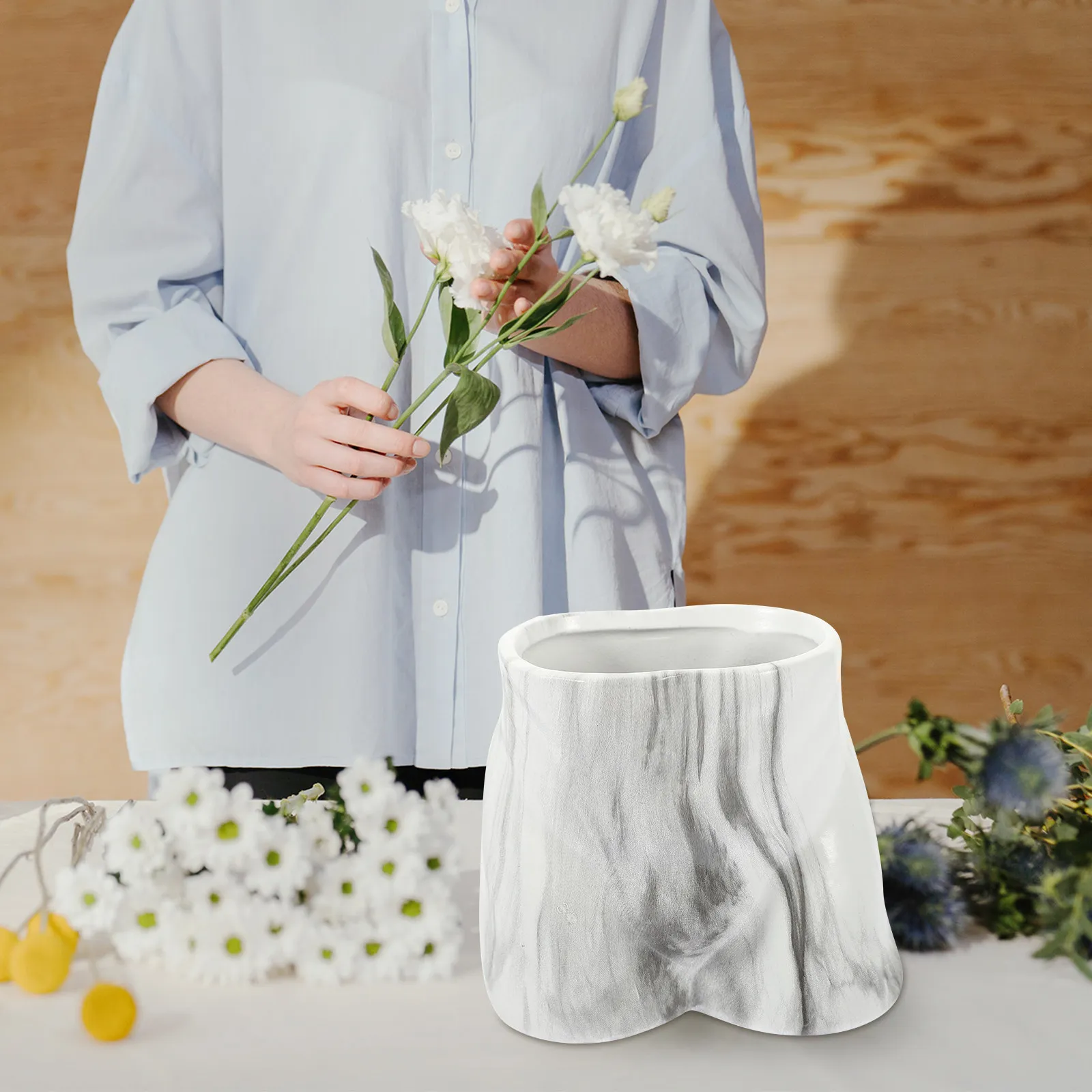 

Ceramic Flower Vase Marble Pattern Decorative Creative Desktop Floral Arrangement Holder for Home Office Mall Display