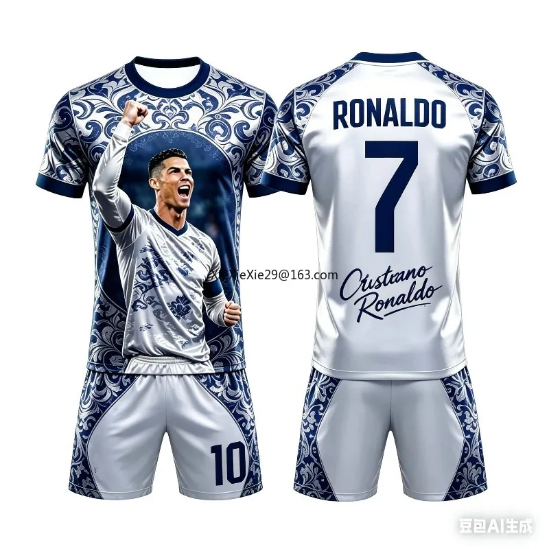 Popular 2026 AI # 7 Ronaldo Summer Children's Adult Set Parent Child Short Sleeve Shorts Football Shirt Couple Style Unisex image 5