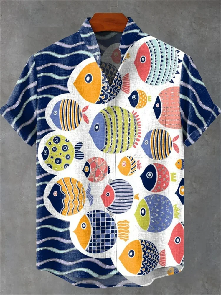 New Men's Striped Linen Short Sleeve Shirt Comfortable Stand Collar Button Shirt Hawaiian Shirt Fast Shipping