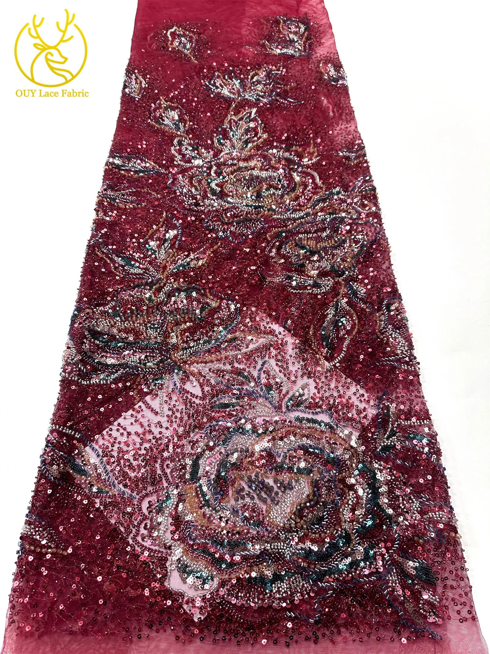 Afrikanischer Bräutigam Schwer Perlenverzierter Spitzenstoff 2026 Hochwertige Französische Nigerianische Pailletten-Spitze Brautkleid-Material – Detail 14