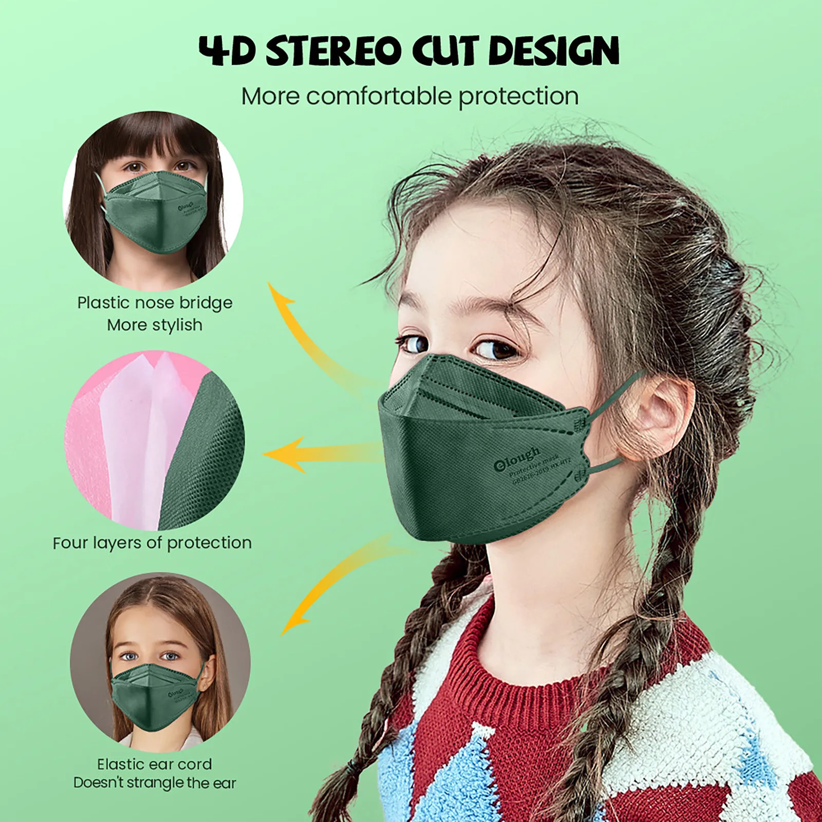 4d Stereo Mask Kids Protective Breathable Face Cover School Four Layer Respirator Children'S Outdoor Masks Solid Color 2026 T1