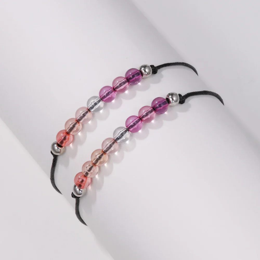 البوهيمي العصرية مطرز أساور ، قوس قزح الملونة الأرز الخرز ، مضفر ، قابل للتعديل ، زوجين ورقة بطاقة ، القلب المجوهرات ، 2 قطعة لكل مجموعة