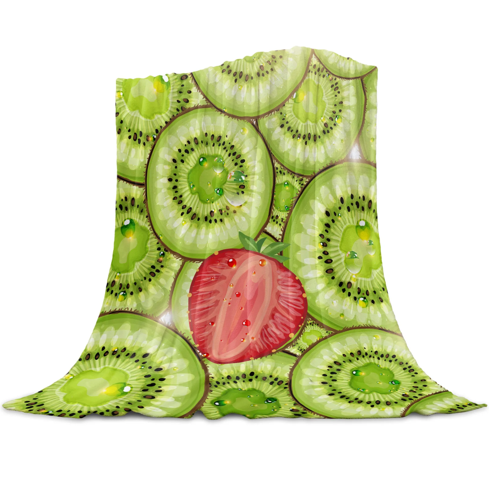 Fruit Kiwi Strawberry Simple And Fresh Printed Throw Blanket Flannel Fleece Blankets Throws for Sofa Couch Bed Bedroom Bedspread