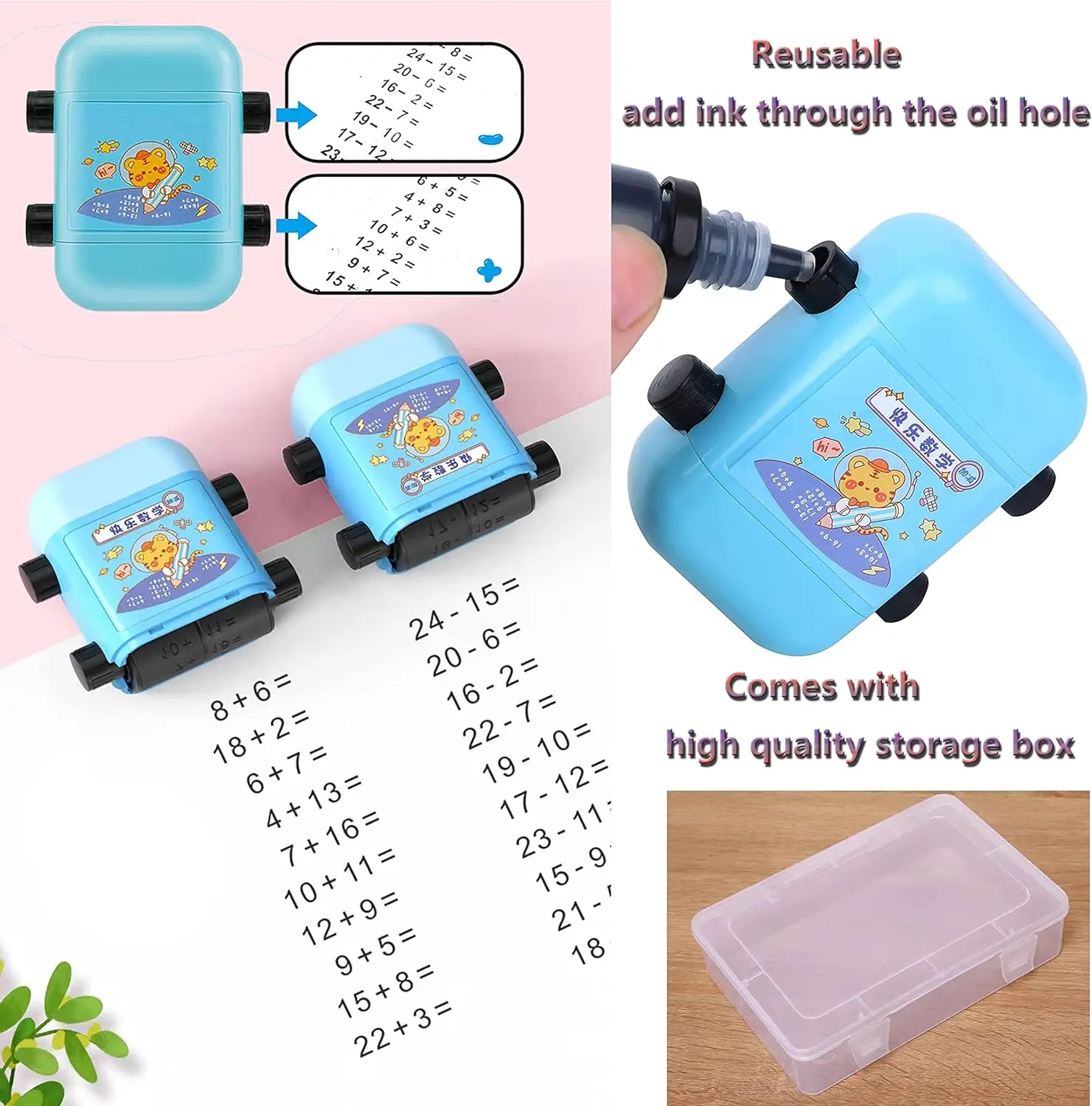 2 in 1 Math Roller Stamp Within 100 Multiplication and Division Dual Head Smart Math Practice Stamps Teaching Stamps for Kids