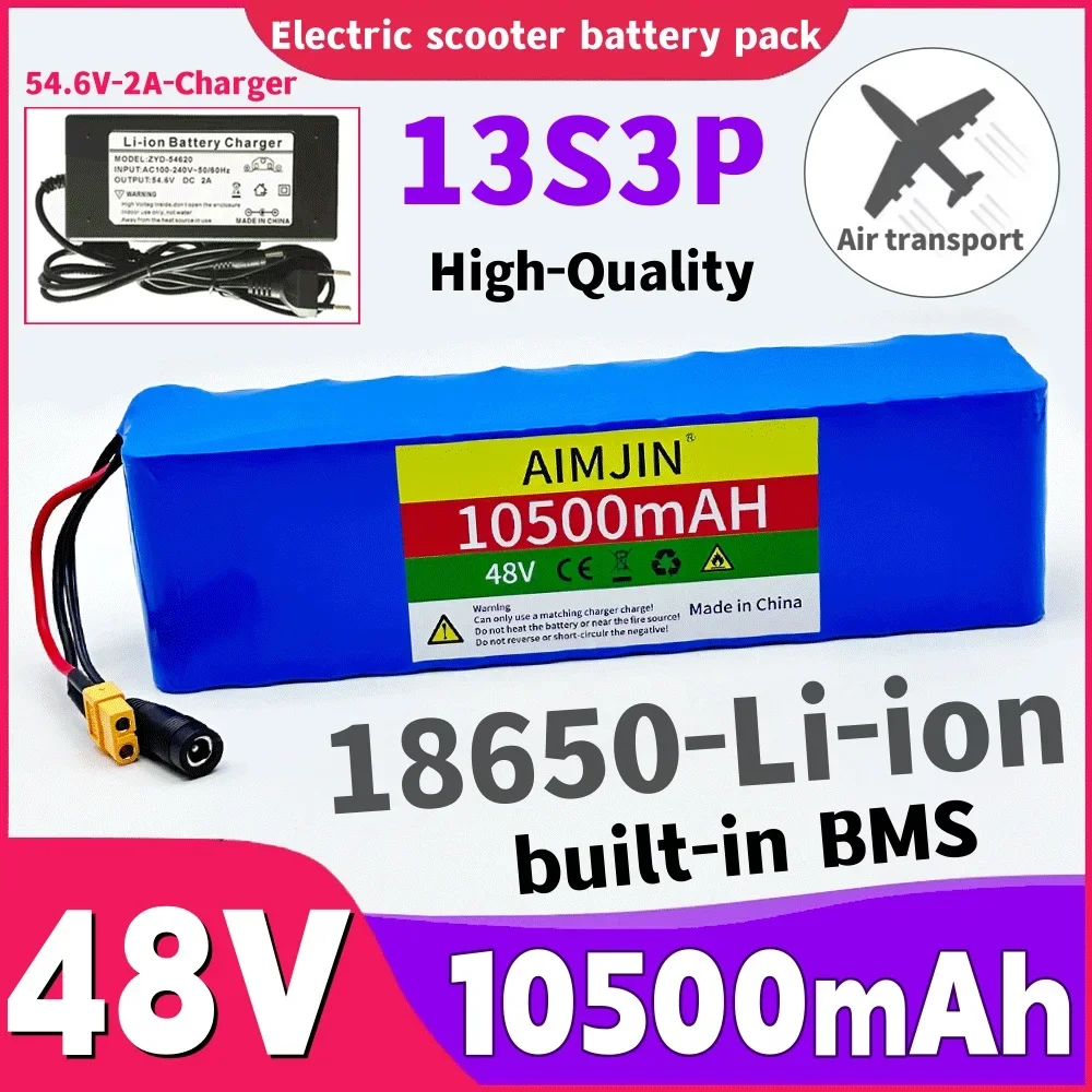 48V 10500mAh 18650 Rechargeable Lithium Battery Pack 10S3P 500W for Power Bicycle Scooter Vehicle+54.6V 2A Charger