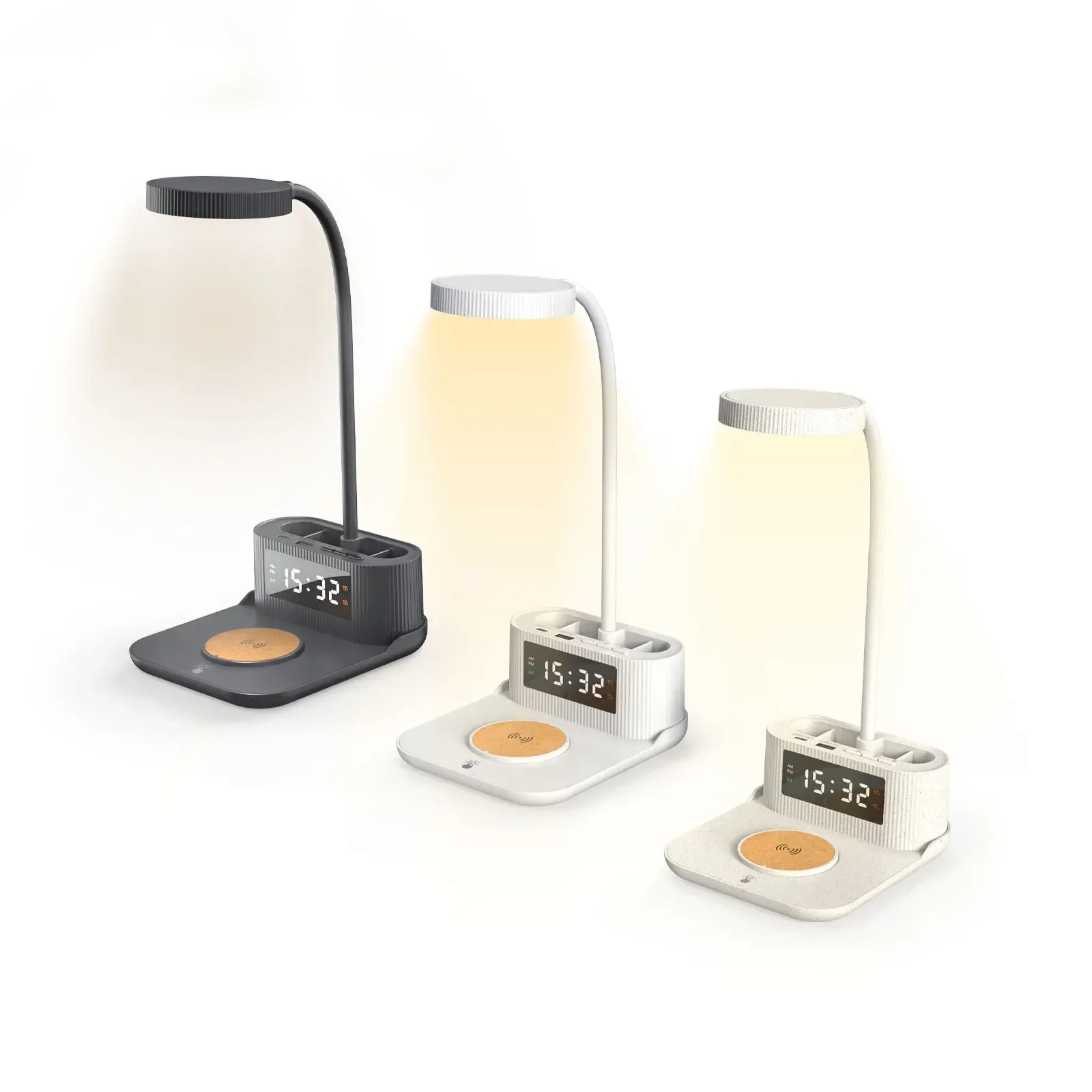 

Прочная настольная лампа с регулируемой подсветкой в трех цветах, защитой для глаз, беспроводной зарядкой, держателем для телефона, часами и подставкой для ручек, USB.