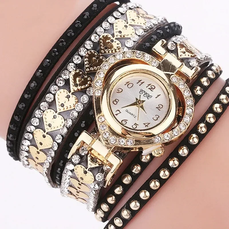 Watches for Women Heart Dial Shiny Design Quality Women Quartz Watch Fashion Rhinestone Bracelet Wrap Strap Women Watch Gifts