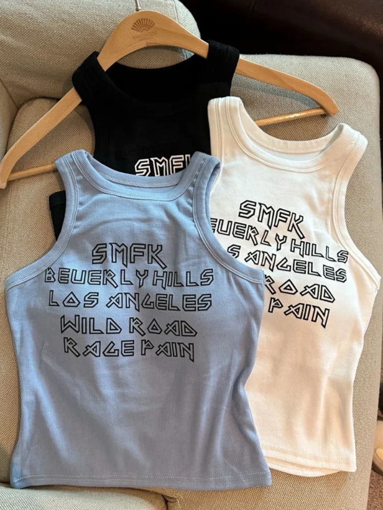 

Slimming Hot Girl Letter Print round Neck Sleeveless Vest Women's 2026 New Summer with Chest Pad Short Top Citywalk Polyester...