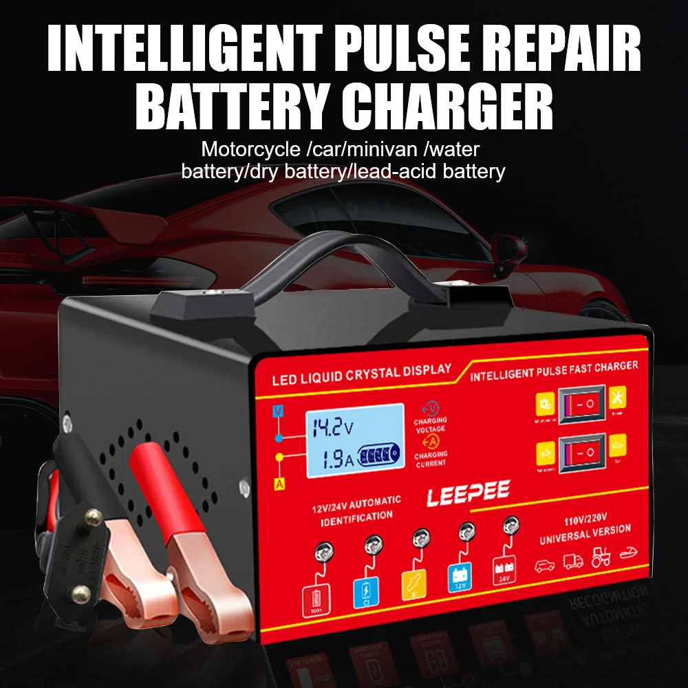 12V 24V 6A Überspannungsschutz Autobatterie-Ladegerät Digitales LCD-Display Spannungs- und Temperaturerkennung Intelligente Pulsreparatur