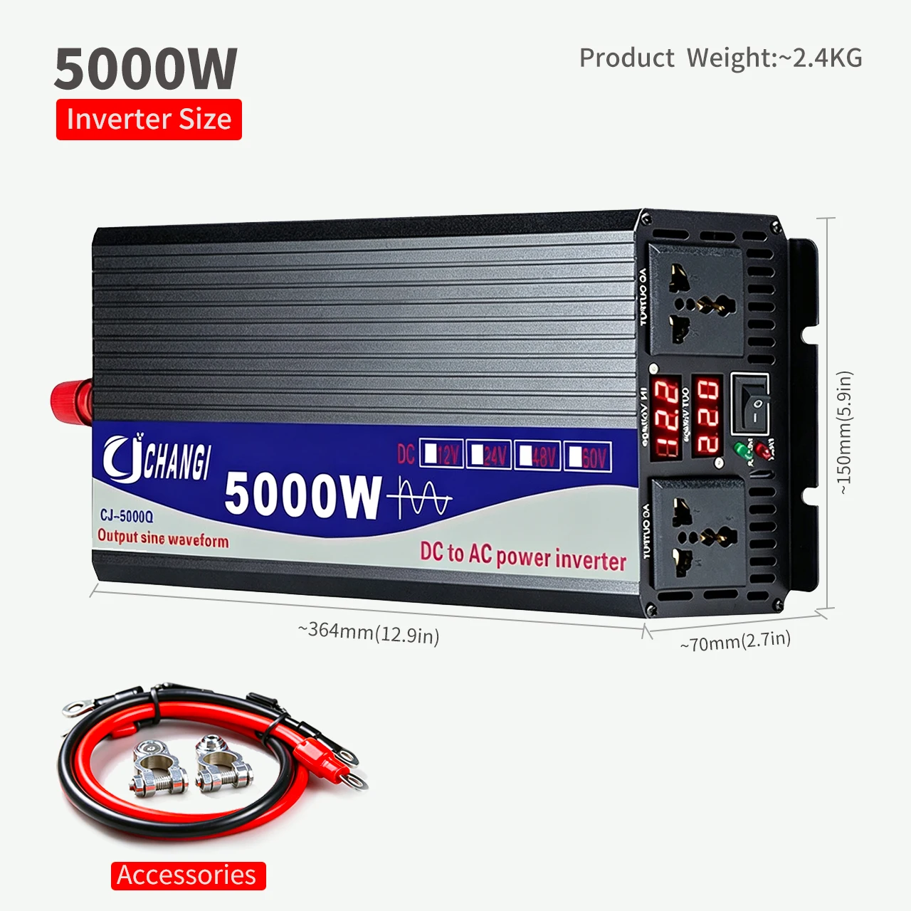 Pure sine wave inverter 5000W 12V24V to 220V 50HZ 110V 60HZ car home high power battery solar power converter universal and Euro
