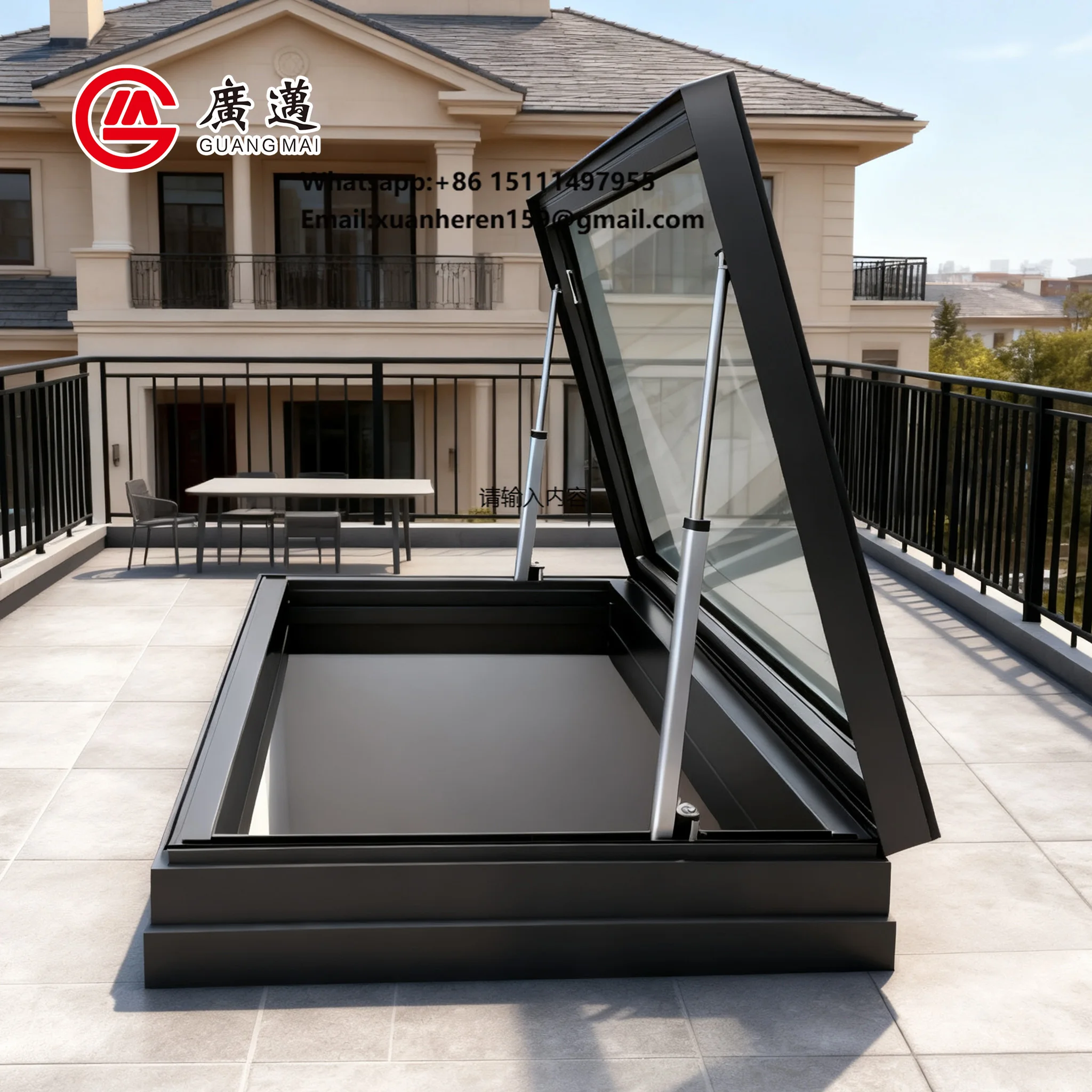 Maplemiles 400*400mm Soundproof Aluminum Alloy Skylight Auto Roof Window Swing Open Style for Villa Apartment Automobile