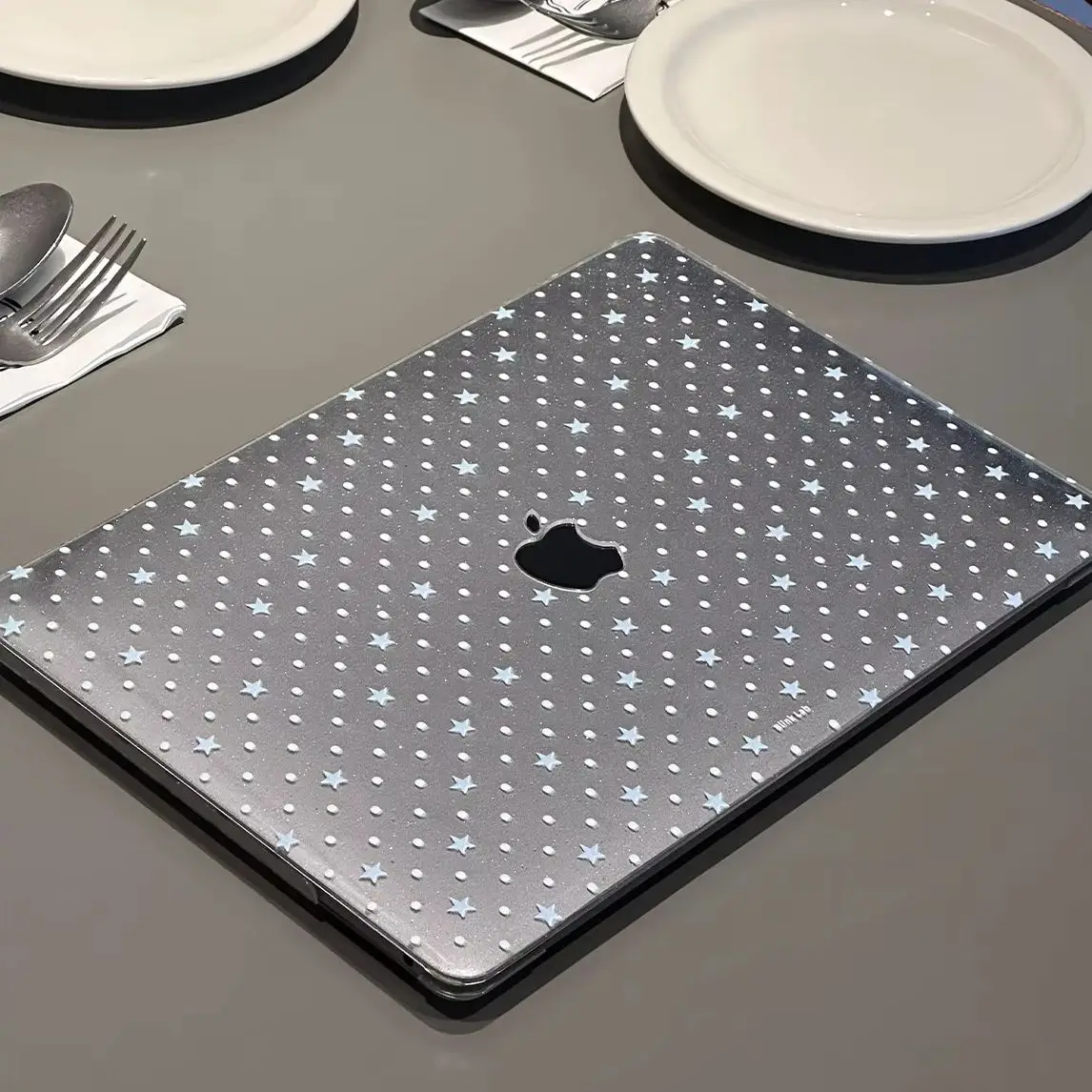 Ins White Dots Blue Stars Shining Laptop Case For Macbook Air 13.6 M4 NEO 15 M3 Hard Cover For Mac Book Pro 13 M1 M2 14 M4 M5 16