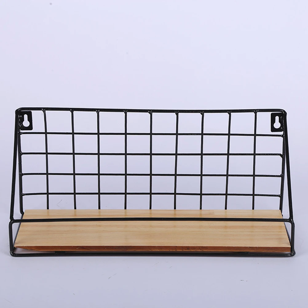 

Wall Mounted Storage Rack Iron Wooden Basket Shelves Bookshelf Decor Black Simple Kitchen Bathroom Organizer Plant Holder