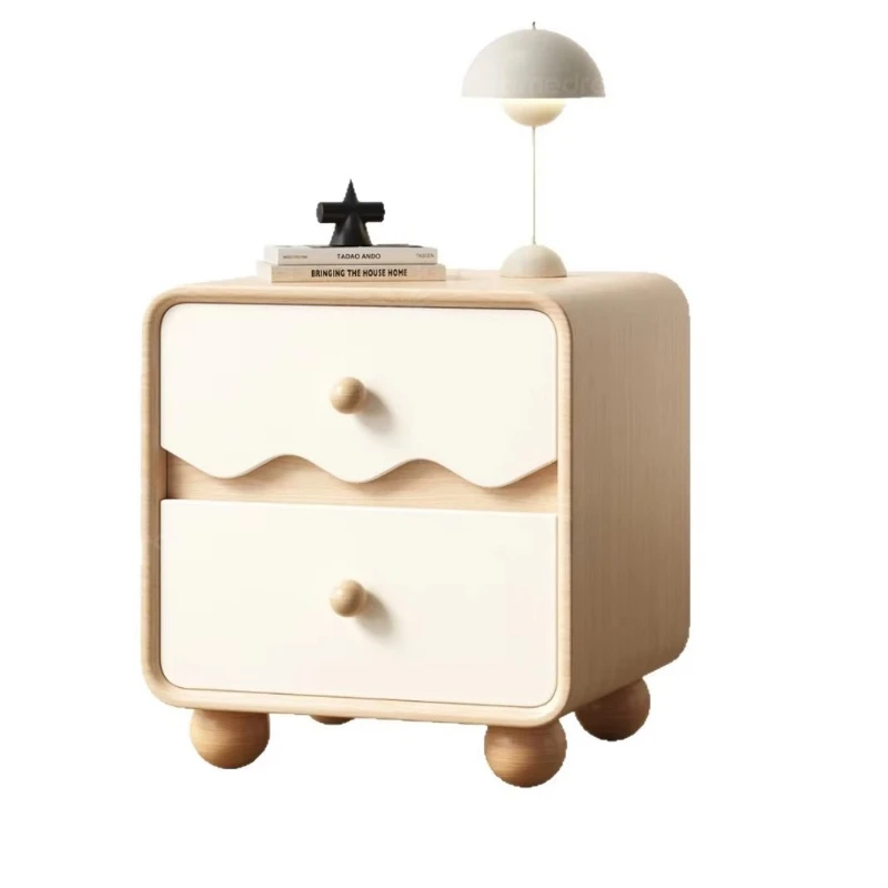 Small bedside table Solid wood material Household bedroom Bedside storage rack Light luxury style Elegant assembled smart