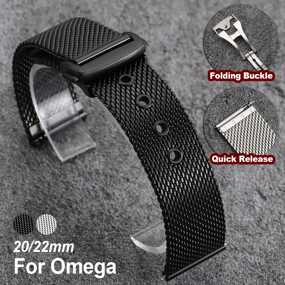 

20mm 22mm Milanese Mesh Stainless Steel Watch Strap for Omega 007 for Seamaster Diver 300 Watch Band Men Women Metal Bracelet