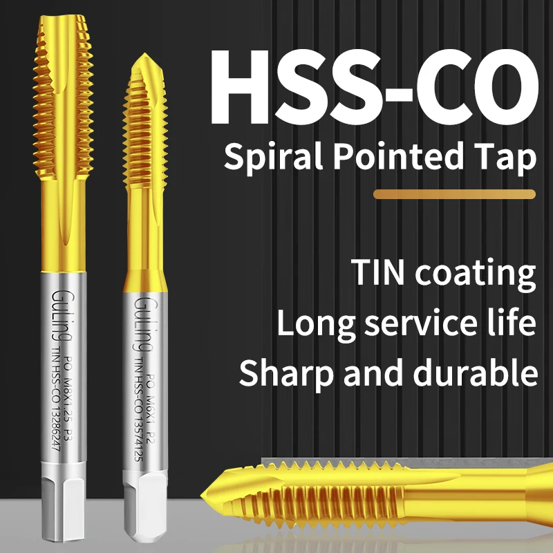 GULING 1PCS HSS-CO TICN Rivestimento Formatura Rotolo A Punta A Spirale Scanalato Rubinetto M1 M1.4 M2 M3 M4 M5 M6 M8 M10 M12 Macchina Filettatura Rubinetti