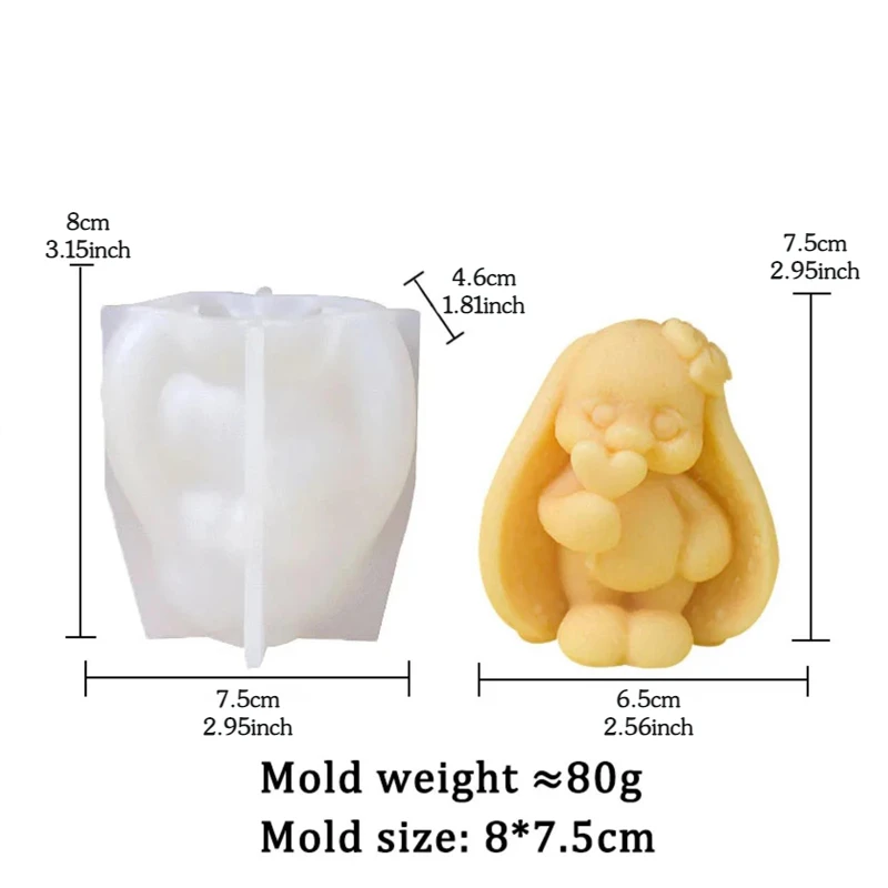 3D Long-eared Rabbit Silicone Molds DIY Rabbit Candle Plaster Soap Resin Crafts Mold Chocolate Cake Baking Tools Home Gift