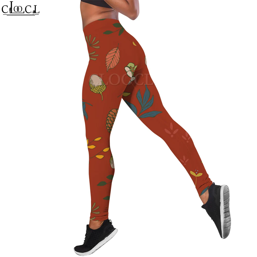 CLOOCL Harajuku Seamless Leggings Yoga Pants Mushroom Leaf Apple Print Casual Trousers Fashion Autumn Women Fitness Gym Clothing