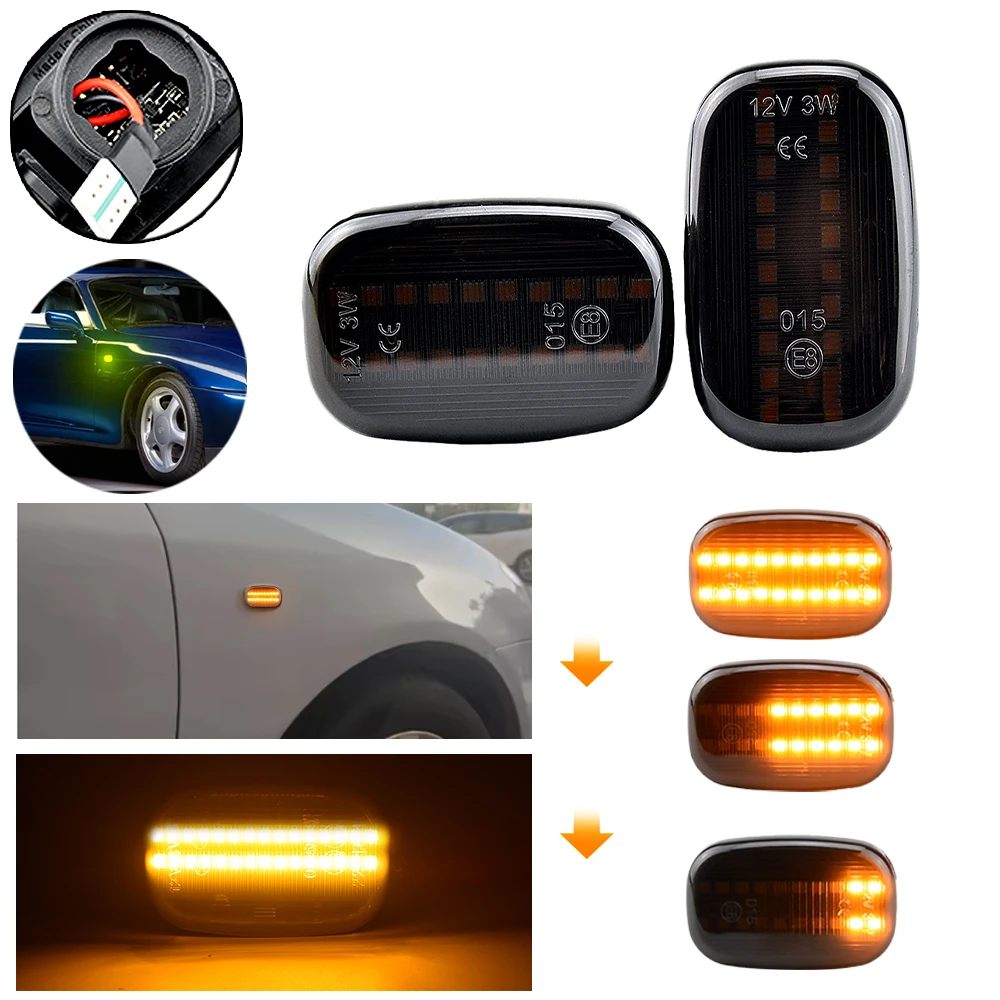 

2 светодиодных динамических боковых указателя поворота для Toyota Celica T20 T23 Avensis Verso Vios Prius Yaris Probox Supra MK4 Starlet