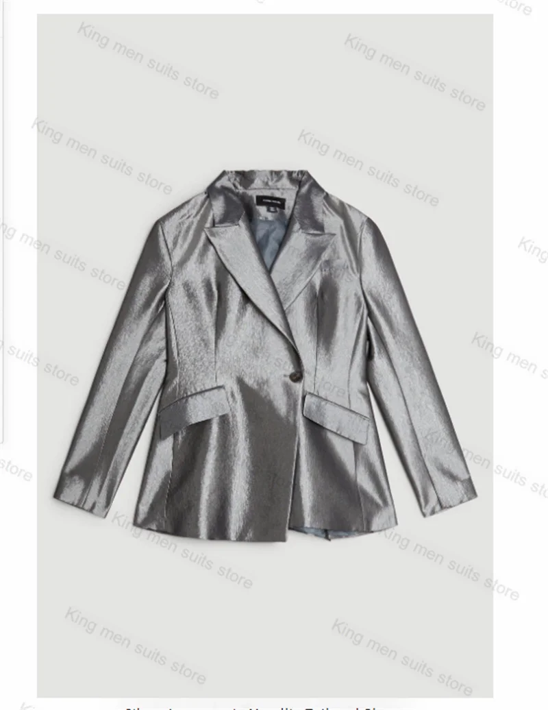 Satin Grey Women Suits Pants Set Blazer 2 Pieces Prom Dress Formal Office Lady Coat Outfit+Trousers Tailored Party Jacket