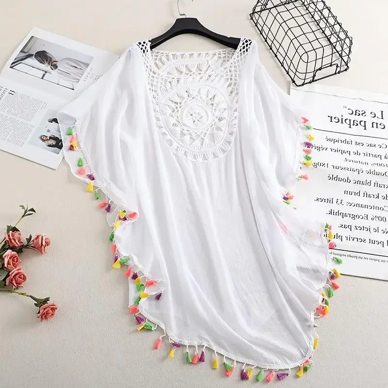 Spalle scoperte Allacciate Vestibilità ampia con frange oversize con un top copricostume da spiaggia in stile Instagram