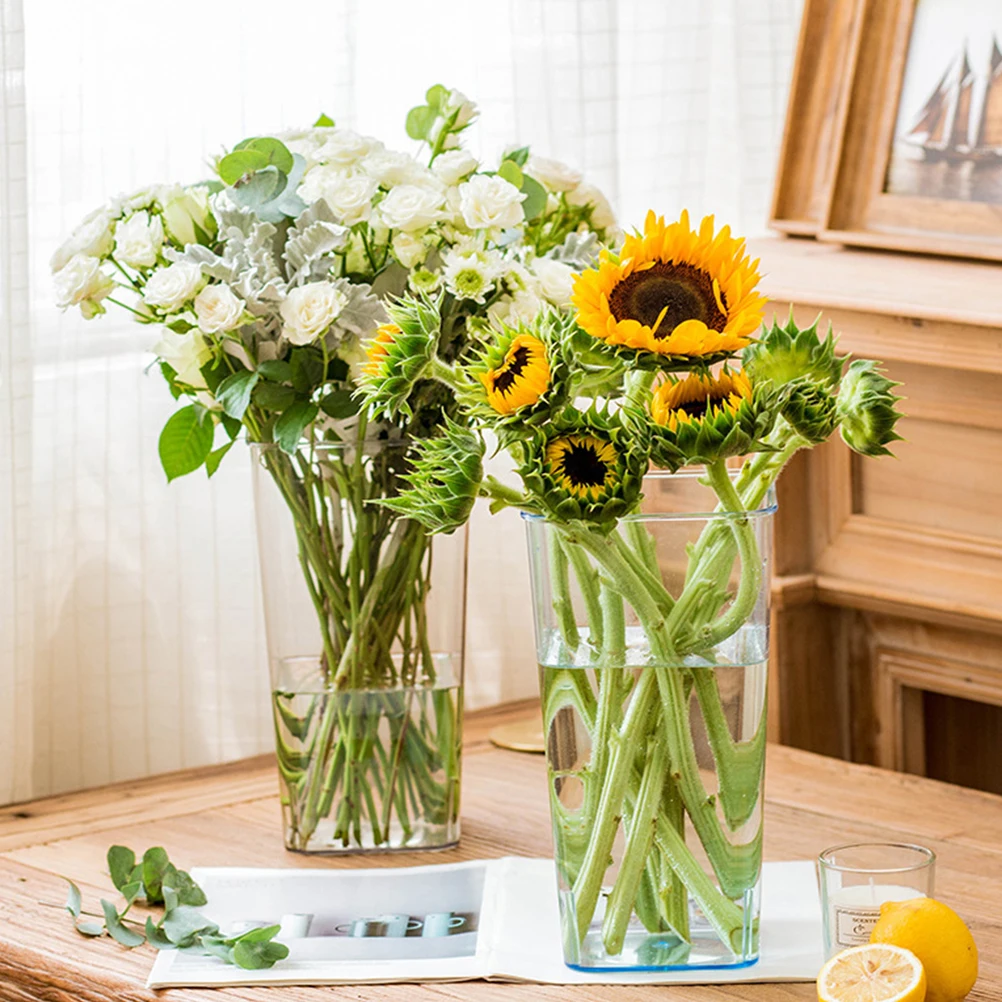 

Transparent Acrylic Flower Vase Square Decorative Centerpiece Home Wedding Gift High Quality Stylish Elegant Bedroom Living Room