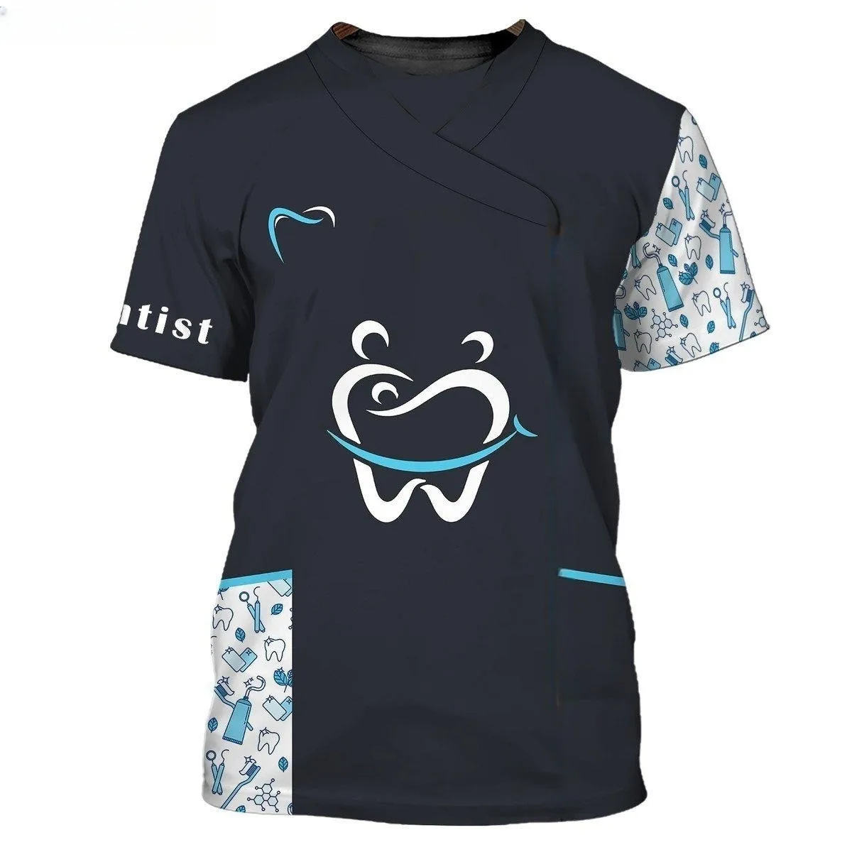 Dentist Work Dress Fun 3d Simulation Printed Men's And Women's Cosplay Hip Hop Personality Crewneck Short Sleeve Street T-shirt